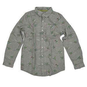 NWT Cat & Jack Gray Surfing Dinosaur Print Button Up Shirt Size XXL (18) Boy's